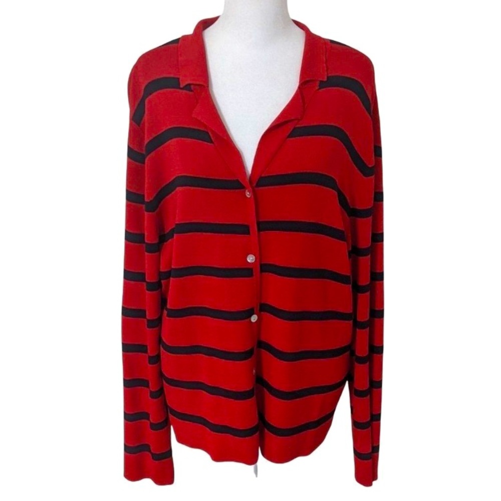 Carolyn Taylor Red and Black Striped Cardigan